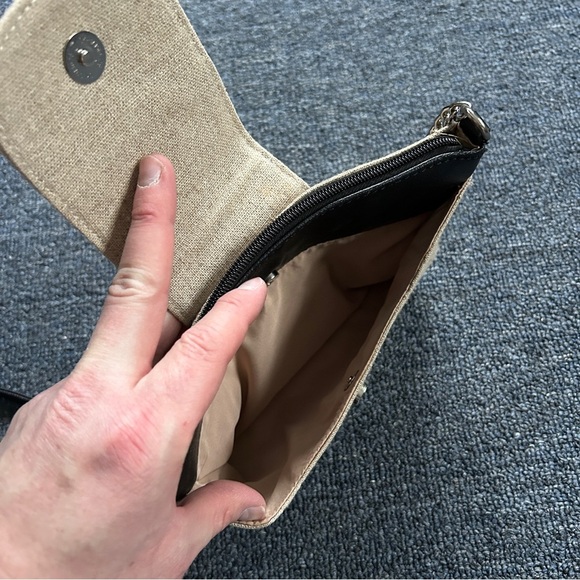 Nine West Black Beige Tweed Faux Leather Strap Crossbody Handbag - Picture 8 of 14